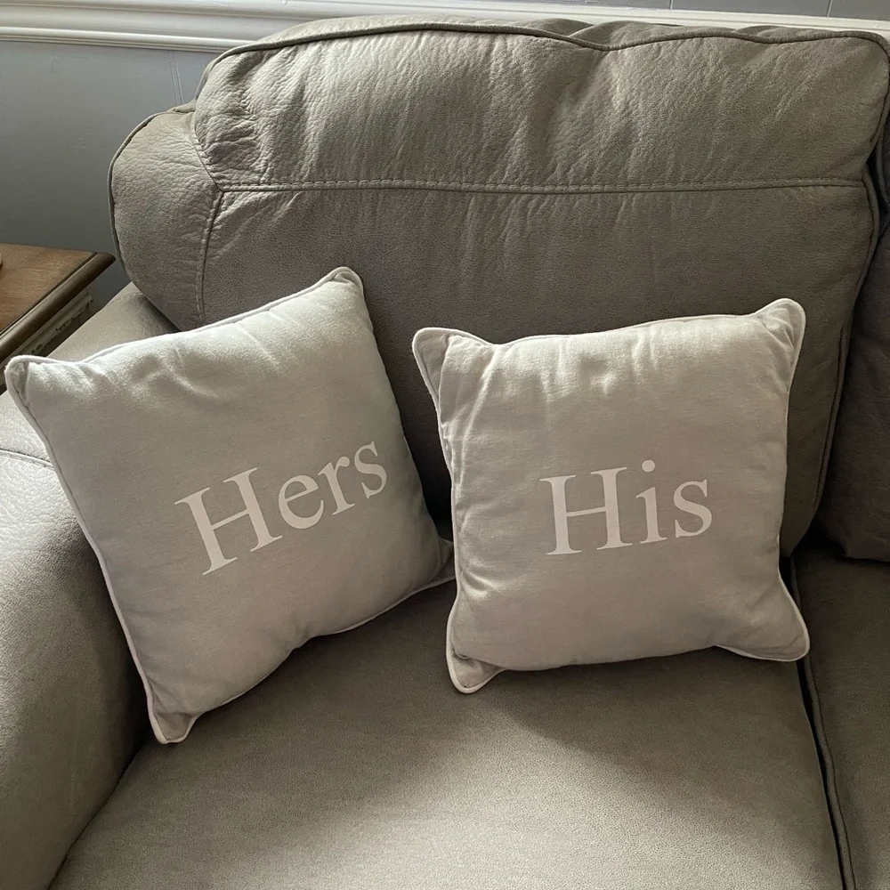 His & Hers Grey and White Accent Pillows